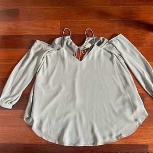 Haute Hippie | Gray Chiffon Blouse Cut Out Shoulders XS